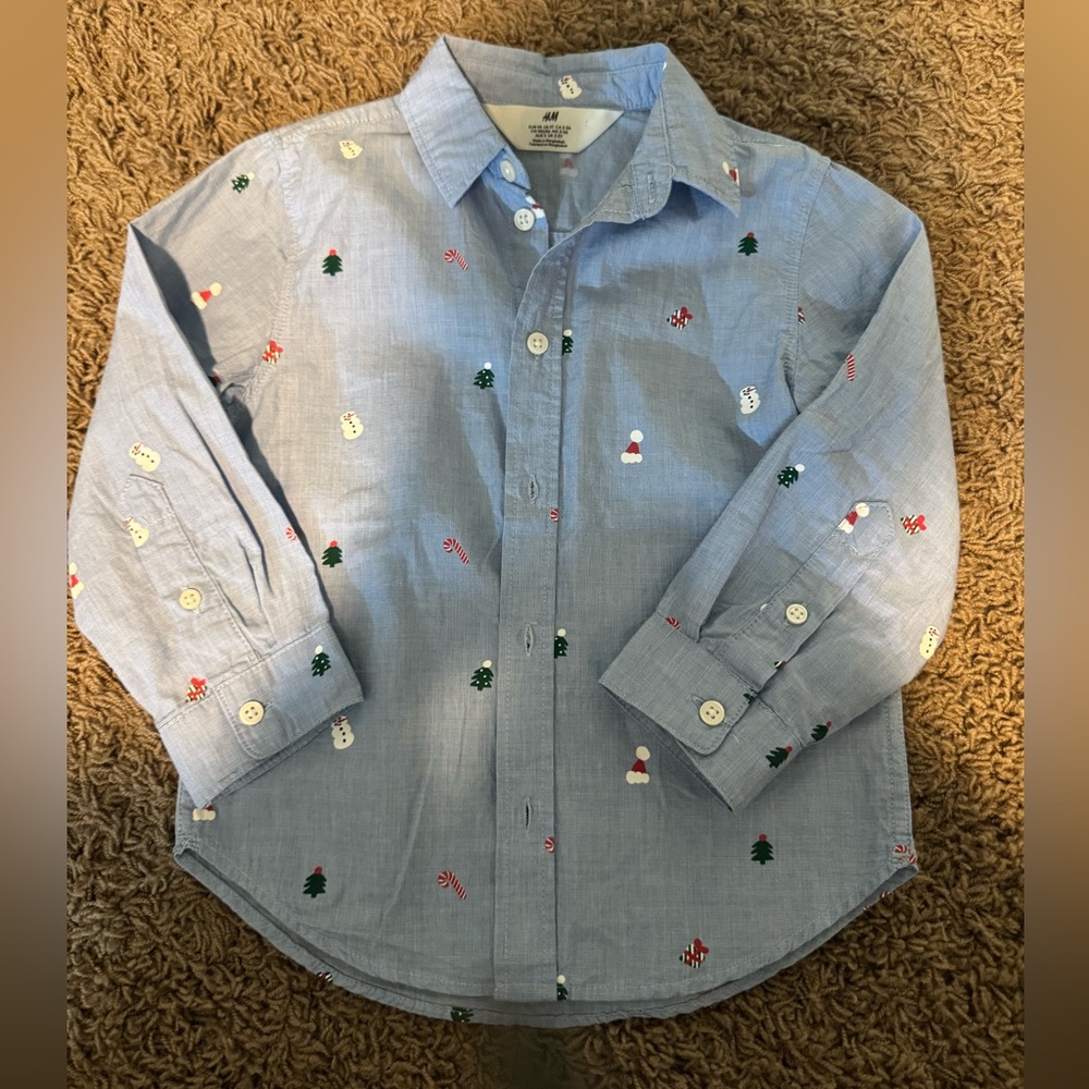 H&M Light Blue Toddler Boys Holiday Button Down Shirt 2-3T